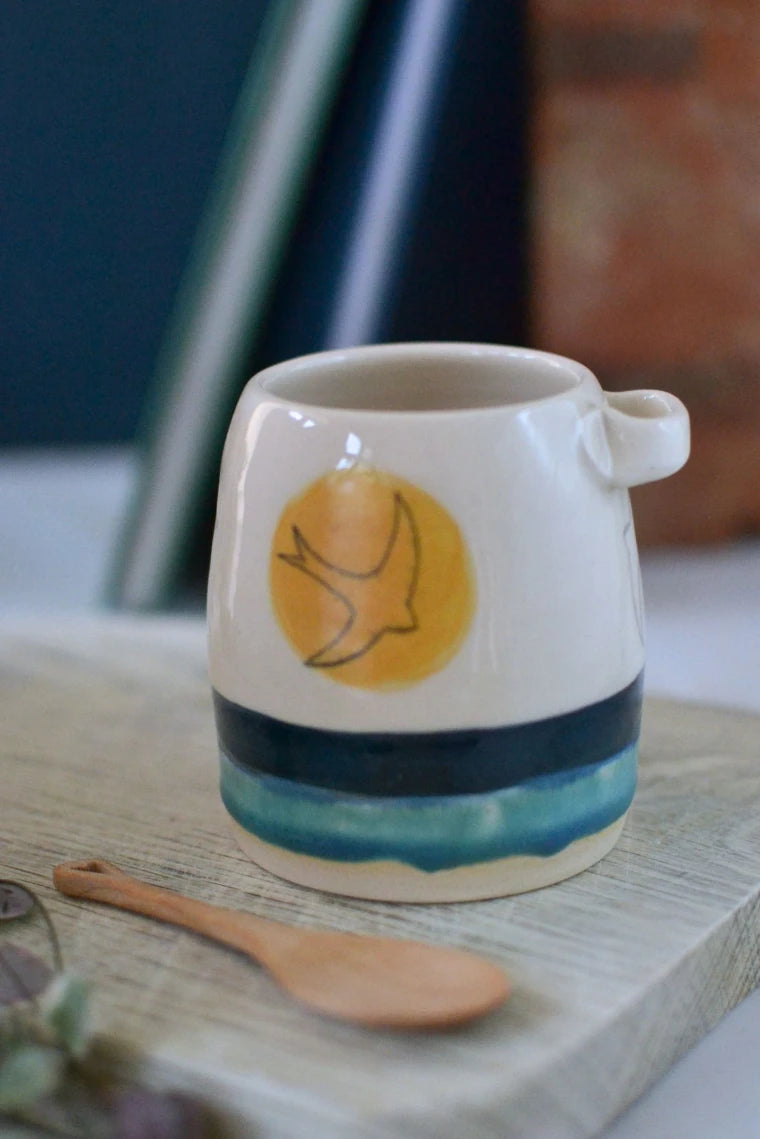 Ceramic handmade sugar bowl & spoon - Swift Golden design