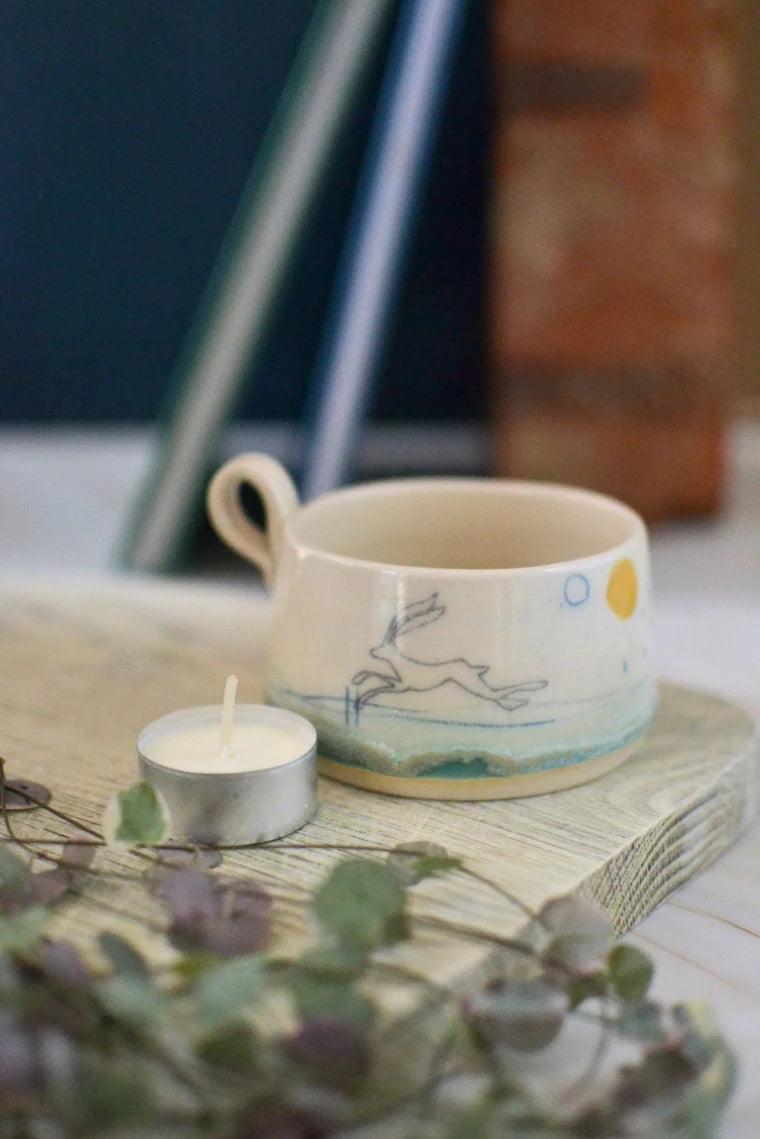 Ceramic handmade tea light cup - Hare design