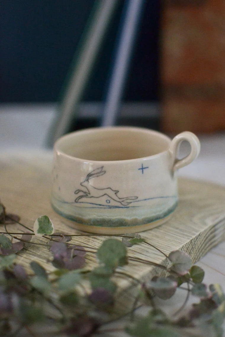 Ceramic handmade tea light cup - Hare design