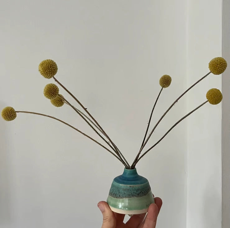 Lorna Gilbert Ceramics handmade ceramic bottle bud vase in turquoise blue and green