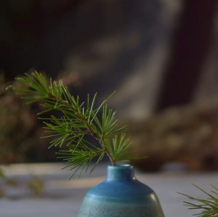 Lorna Gilbert Ceramics handmade ceramic bottle bud vase in turquoise blue and green