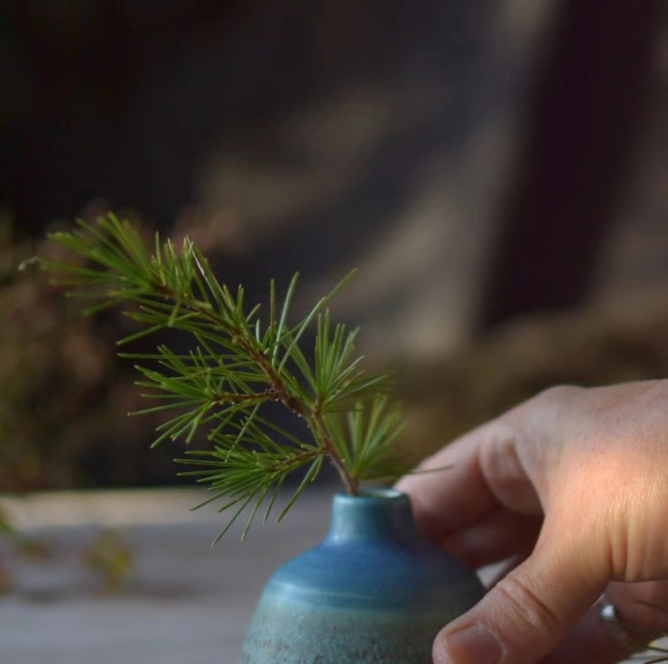 Lorna Gilbert Ceramics handmade ceramic bottle bud vase in turquoise blue and green