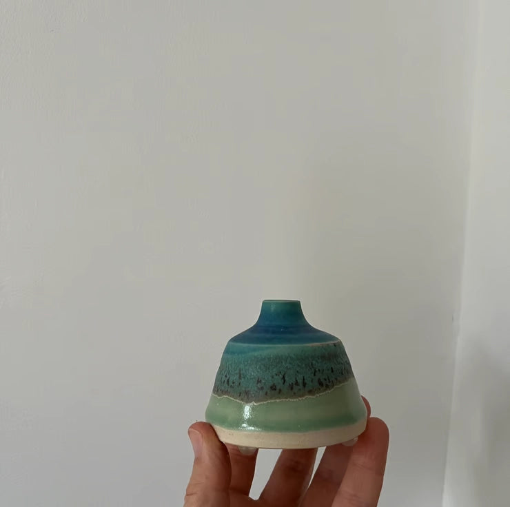 Lorna Gilbert Ceramics handmade ceramic bottle bud vase in turquoise blue and green