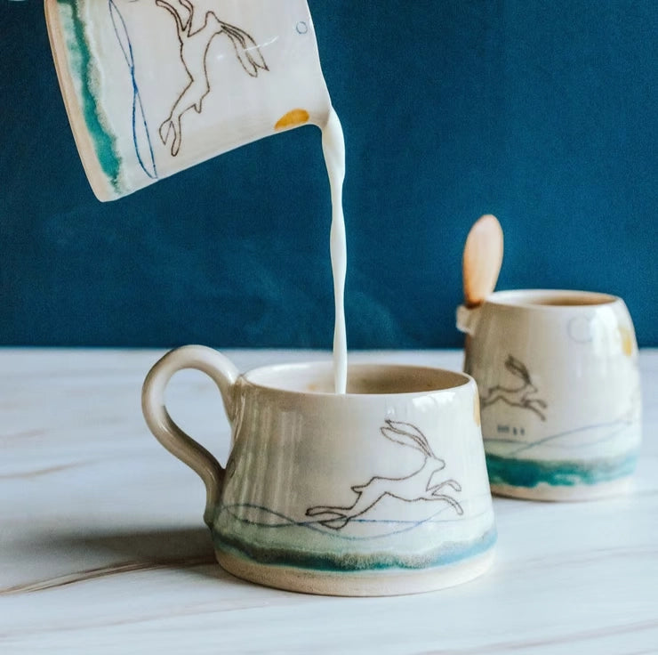 Lorna Gilbert Ceramics - handmade ceramic cup in Hare Mustard Moon design