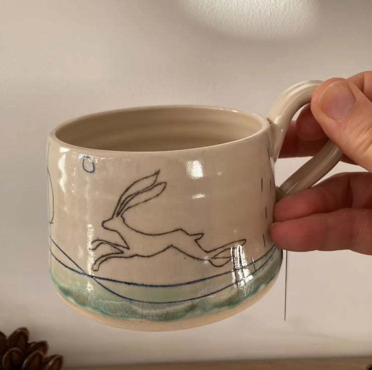 Lorna Gilbert Ceramics - handmade ceramic cup in Hare Mustard Moon design