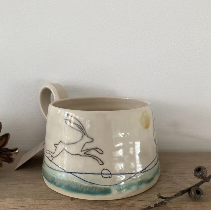 Lorna Gilbert Ceramics - handmade ceramic cup in Hare Mustard Moon design