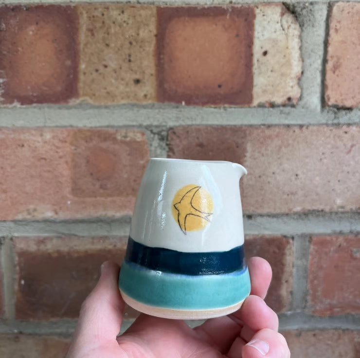 Lorna Gilbert Ceramics handmade ceramic pourer jug in Swift Golden Sun design