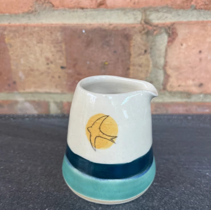 Lorna Gilbert Ceramics handmade ceramic pourer jug in Swift Golden Sun design