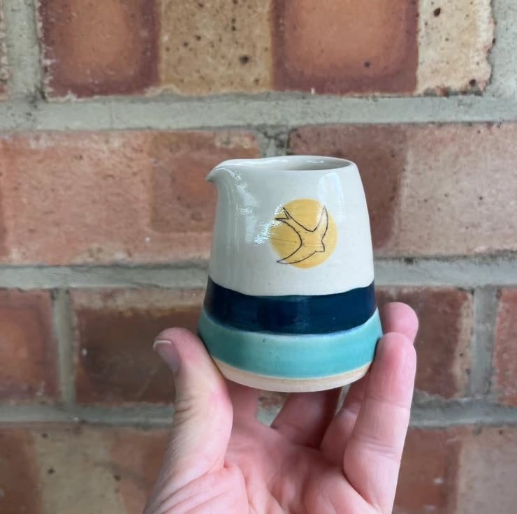 Lorna Gilbert Ceramics handmade ceramic pourer jug in Swift Golden Sun design