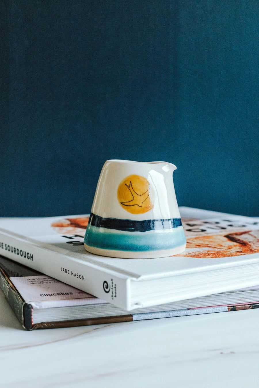 Lorna Gilbert Ceramics handmade ceramic pourer jug in Swift Golden Sun design