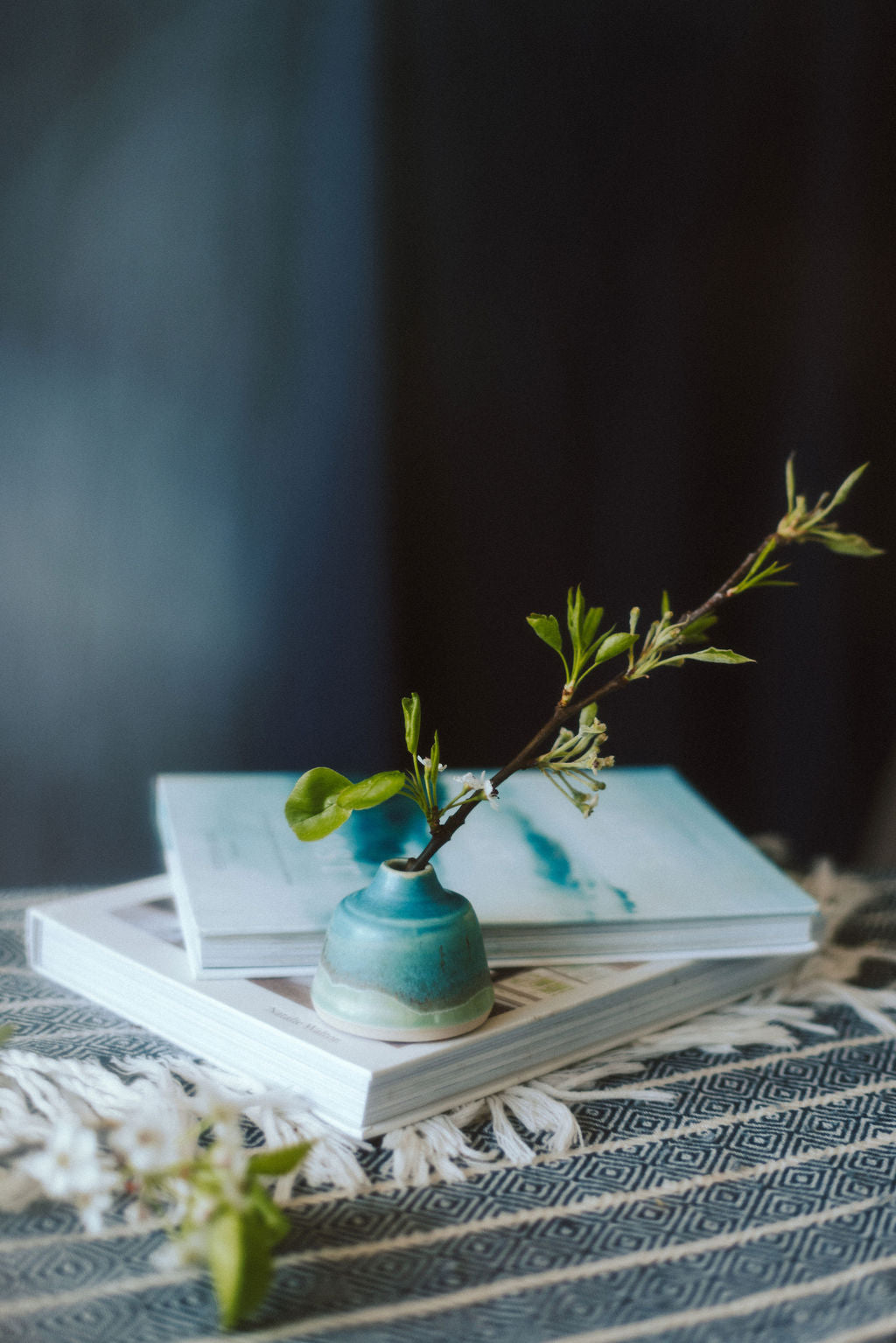 Handmade ceramic bottle bud vase - glazed in sea colours, turquoises and blues