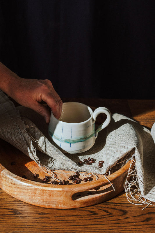 Ceramic handmade stoneware mug or cup - Glazed in pale sea colours